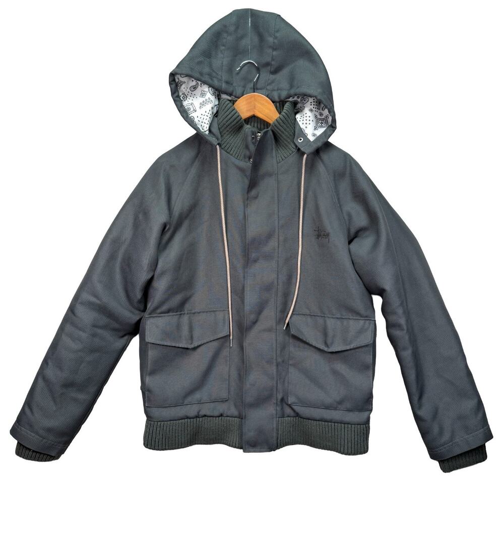 vintage STUSSY Gray Hooded Work/Ranger Coat Jacket Paisley Hooded Men's S